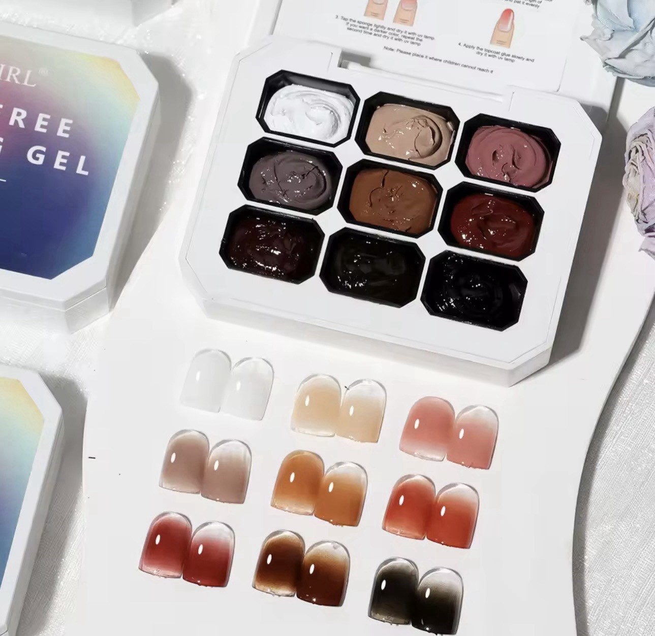 Nail Gradient Painting Gel 9-Color Ombre Art Box Rouge Palette DIY Design