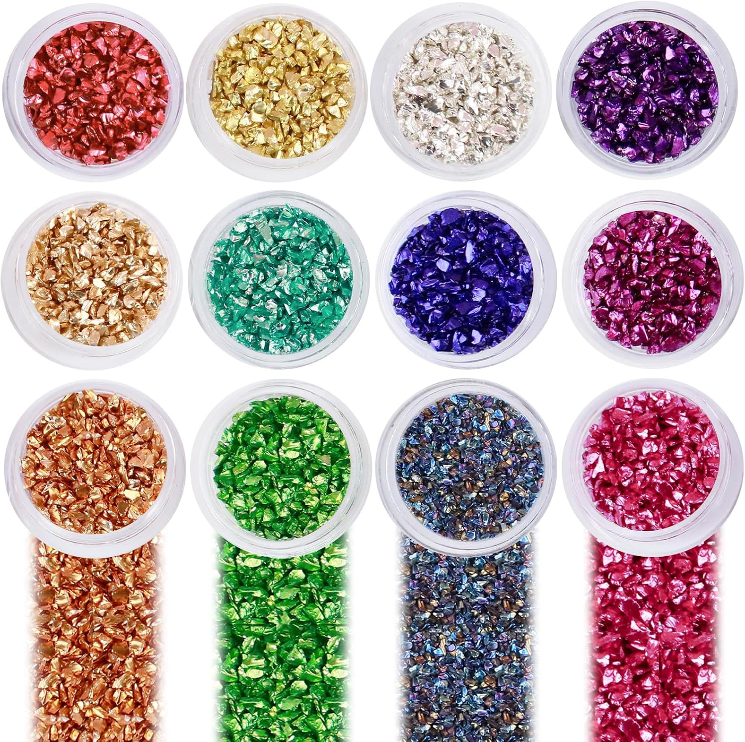 Irregular Nail Chunky Glitter Set 12 Colors Small Crushed Glass for Resin Art Sp