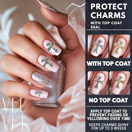 Silver and Gold Cross Nail Charms – 240 240 Pcs Multicolored Cross Nail Charms