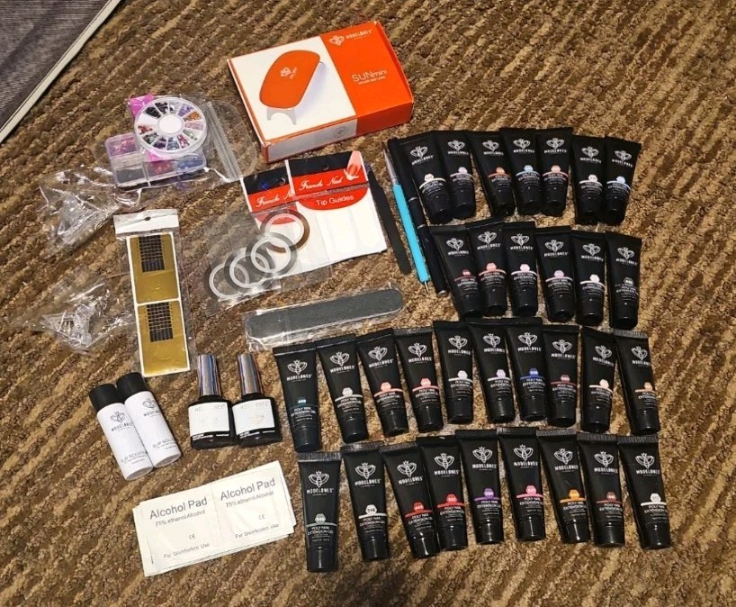 Modelones 133pc Poly Extension Gel Nail Art Kit W UV Light & All Accessories