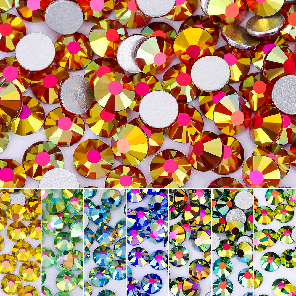 1440 Gold Rim Dazzle Flatback Rhinestones Glass Diamond DIY Crafts Art Deco Gems