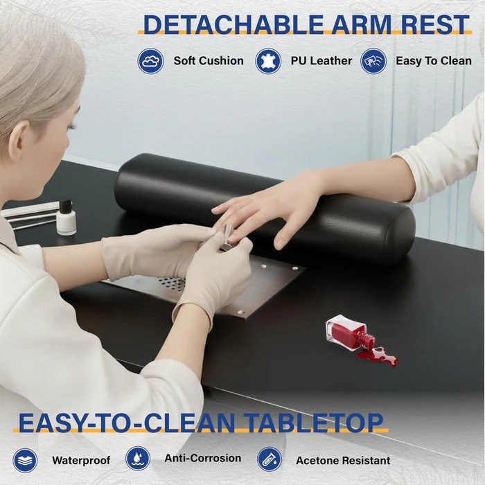 Manicure Table with Electric Dust Collector, Display Storage for Nail Technician