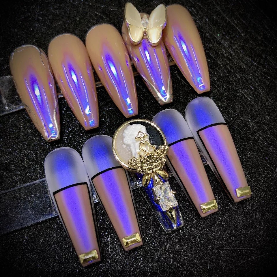 Blue Aurora Chrome Iridescent Nail Powder Shimmer Ultraviolet Mirror Glimmer