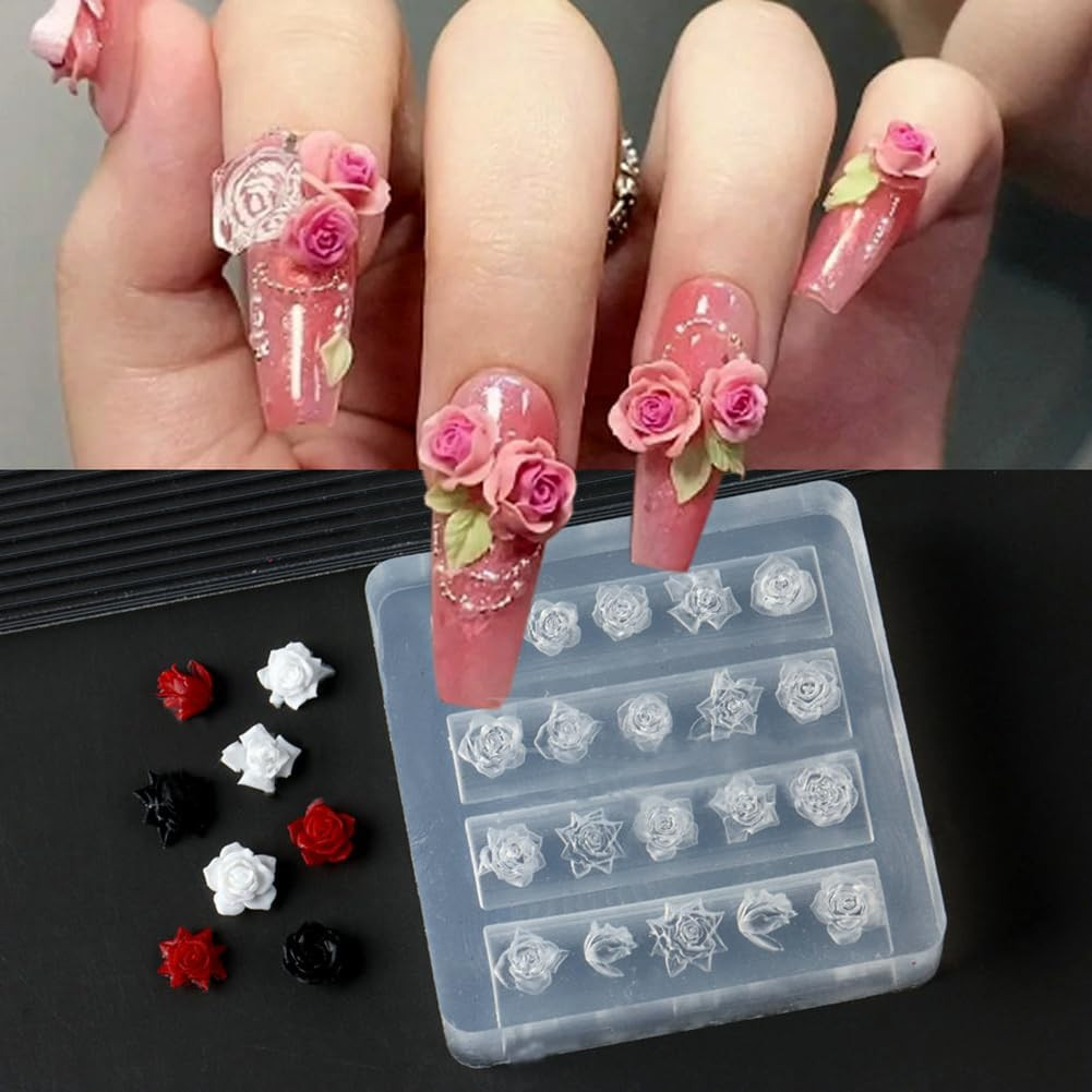 3D Rose Flower Nail Mold Silicone Nail Tools Classic Floral Carving Template