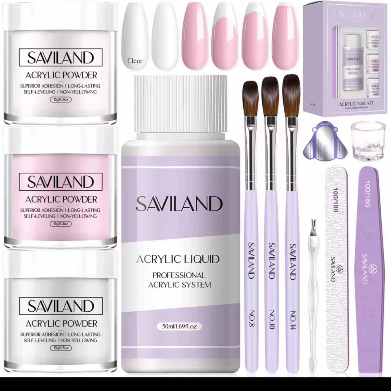 Acrylic Nail Kit Beginner Set with Powder Liquid Brush Forms