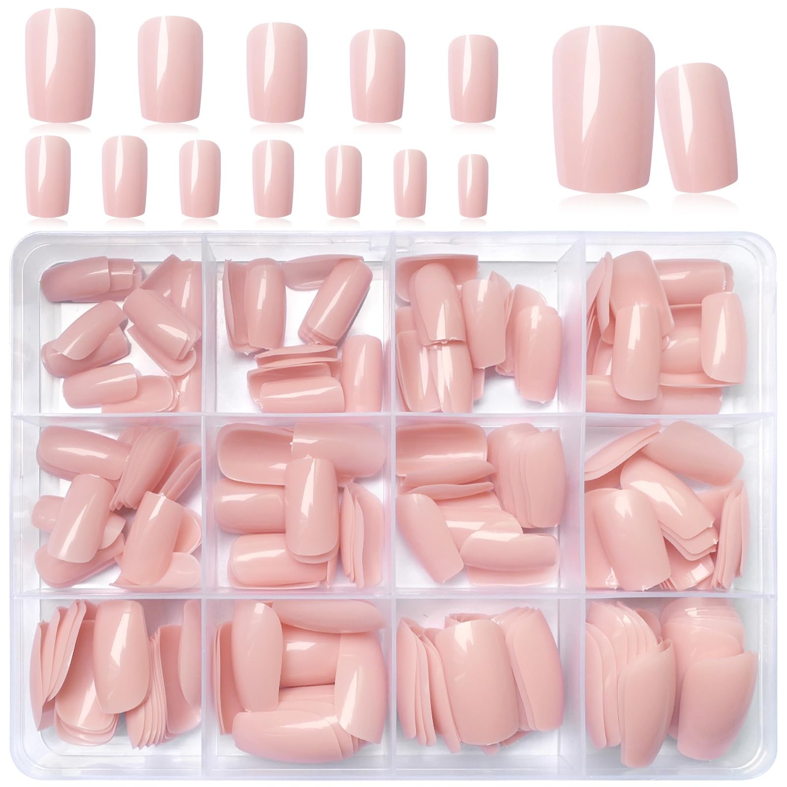 240pc Press on Nails Medium Square Fake Nails Press ons Square Nail Tips Nude