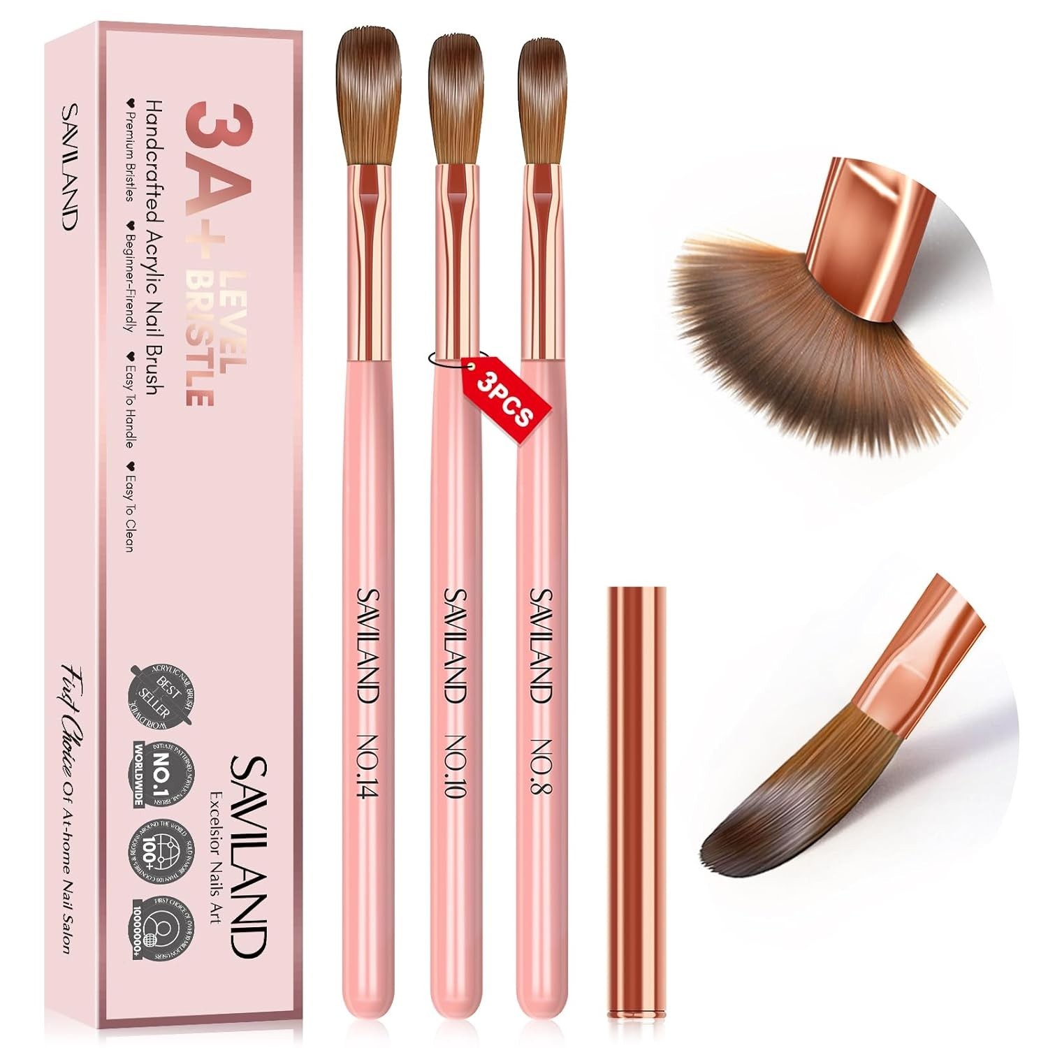 3PCS Acrylic Nail Brush Set: Size 8/10/14 Kolinsky Acrylic Nail Brushes for A…