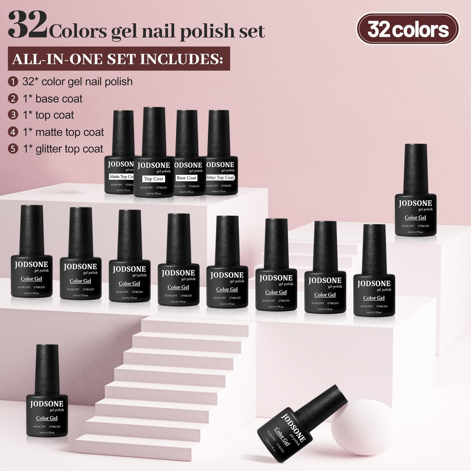 JODSONE 36 PCS Gel Nail Polish Set-32 0.17 Fl Oz (Pack of 36), Multicolor