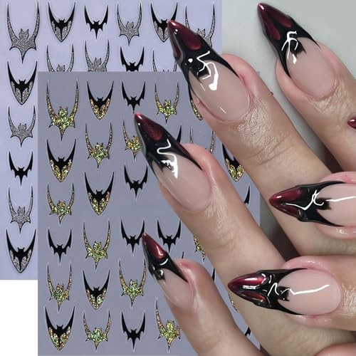 6Sheets Halloween Silver Glitter Bats Nail Stickers Halloween Nail black bat