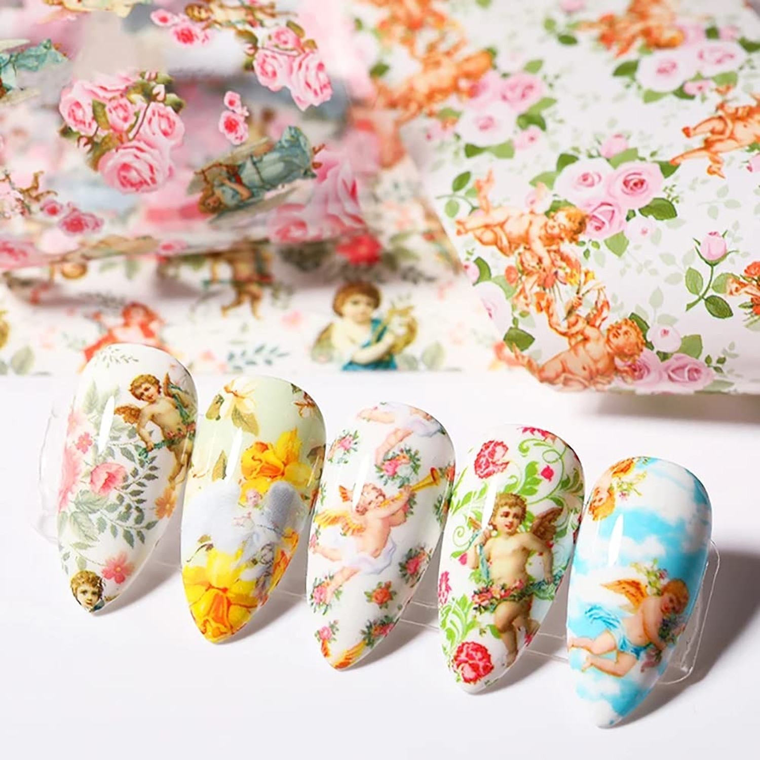 Nail Foil Transfer, DANNEASY 10 Sheets Angle Cupid Flower Design Nail Sticker…