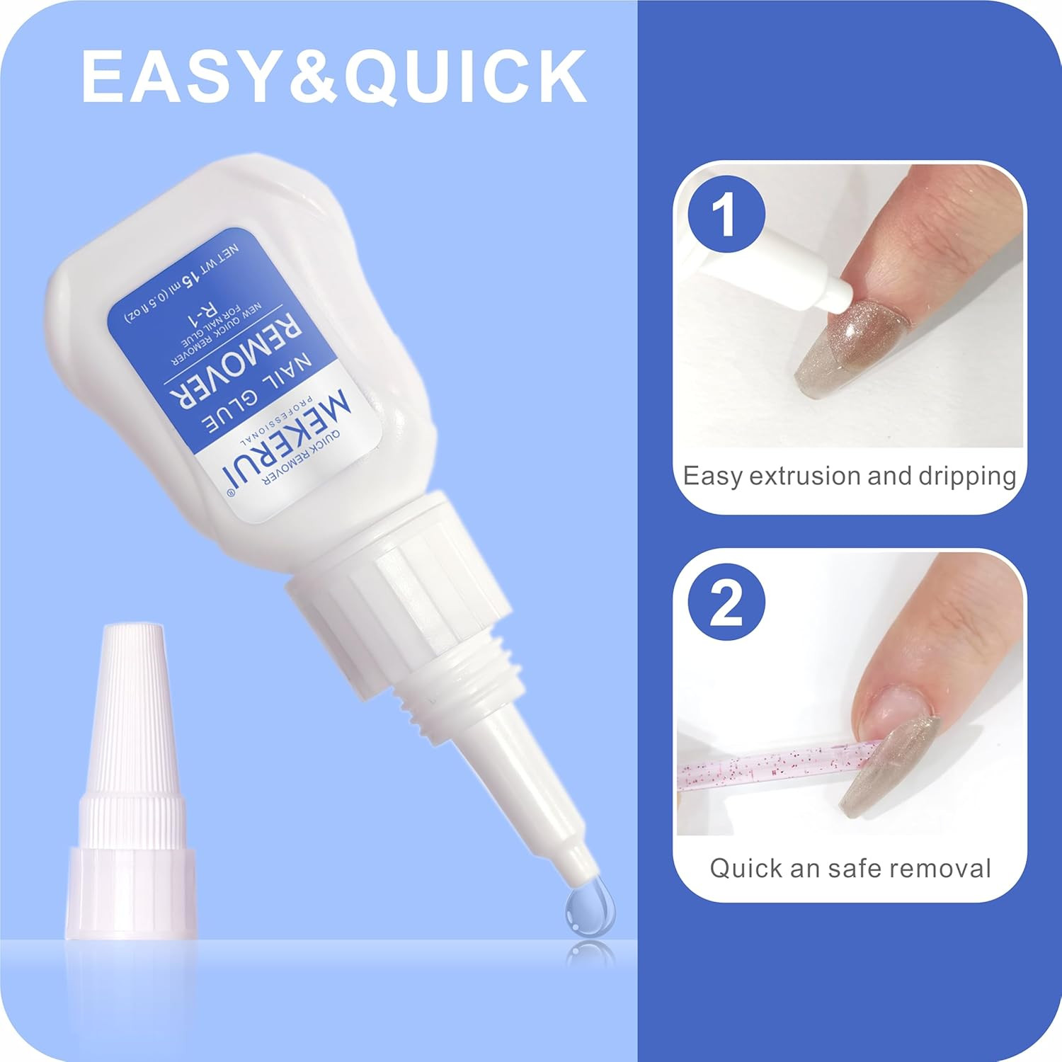 Nail Glue & Remover Kit – 30+ Days Long-Lasting Gel, No UV Light Needed, Dropper