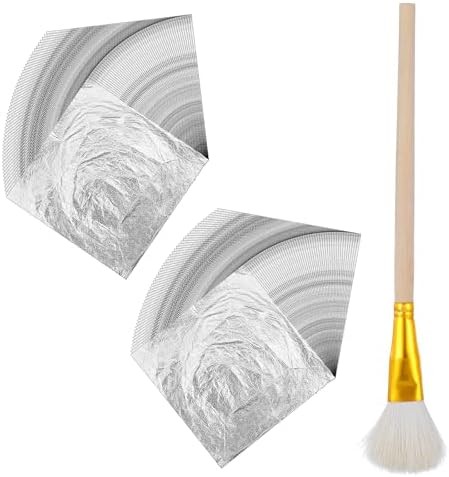 100 Pcs Silver Leaf Sheets with Brush – 5.5×5.5 Inch Aluminum Foil Paper for Gil