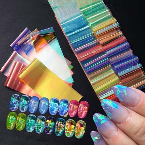 Aurora Nail Foil Transfer Sheets 32PCS Nail Art Foils 3D Broken Glass Paper
