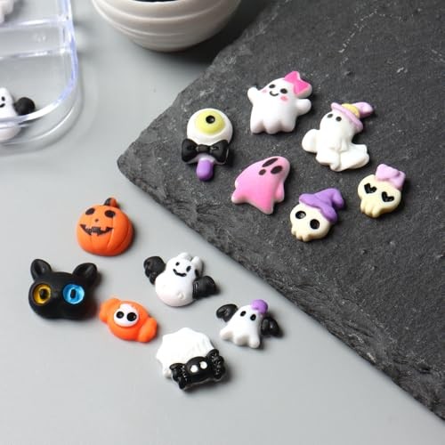 1Box Halloween Nail Charms Cute Ghost Pumpkin Mini Halloween Resin Bat Ghost