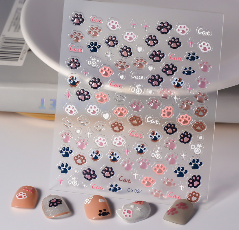 5D Dog Cat Animal Paw Print Heart Nail Art Stickers Self Peel Adhesive Co62 NH23