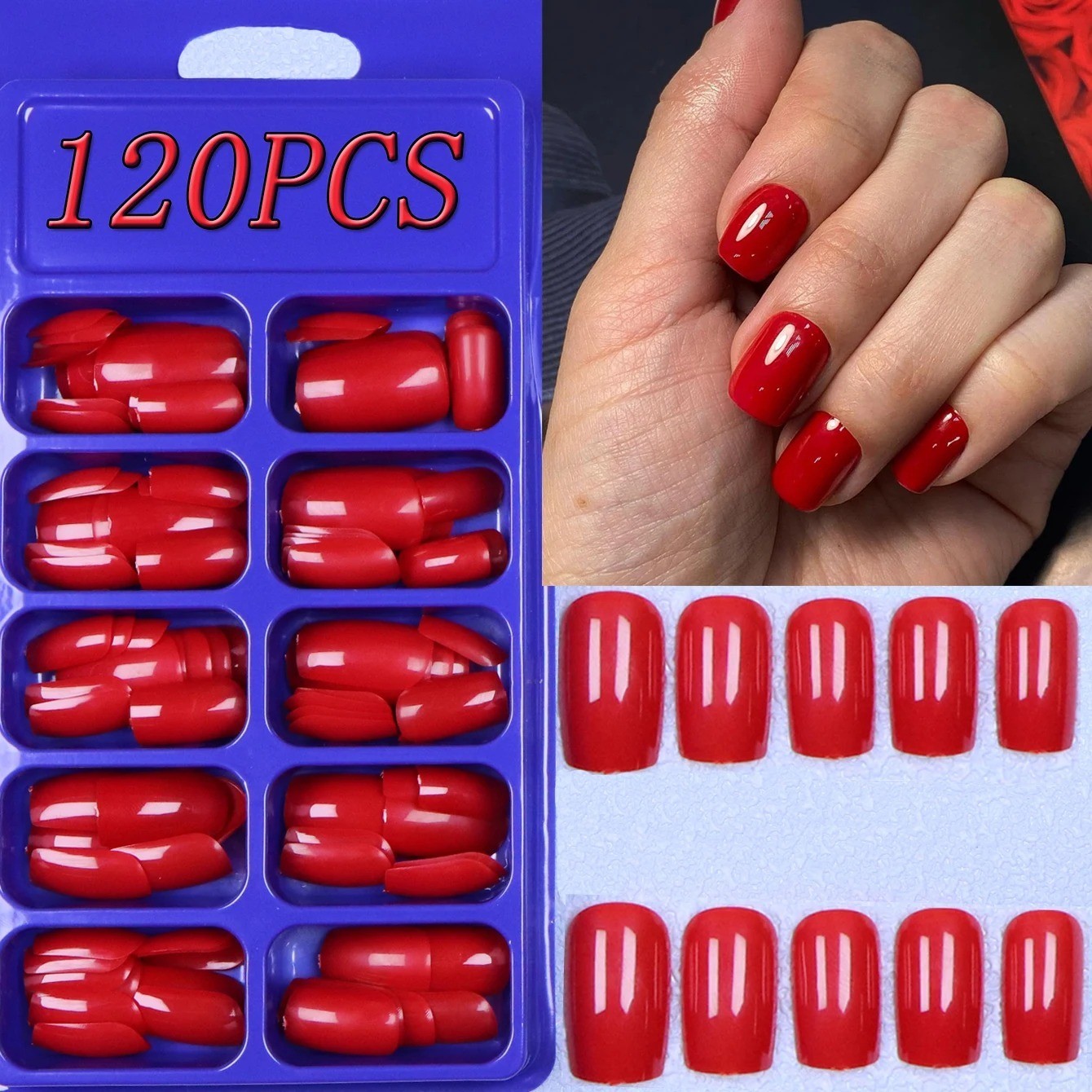 120PCS French Tip Press On Nails Square Fake Nails Reusable Acrylic Full Cover