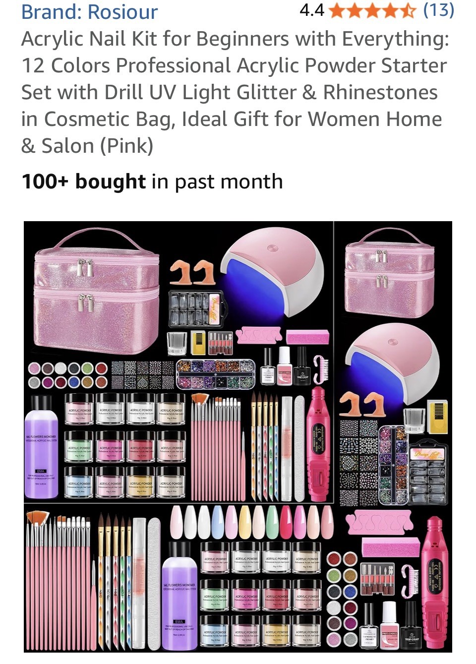 Acrylic Nail Kit for Beginners – 12 Color Professional Powder Set, UV Light, Dri