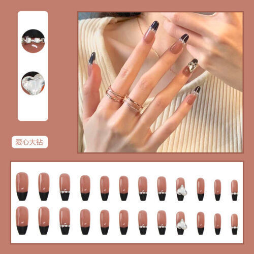 24 Pcs/set Wearable Pink Press on Fake Nails Tips with Glue False Nails Design