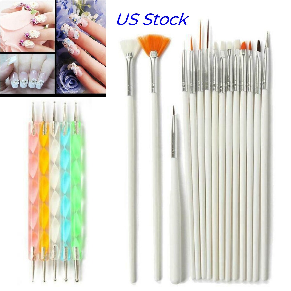 20PCS/Set Nail Art Design Dotting Painting Draw Polish Brush Pen Tools US Ship