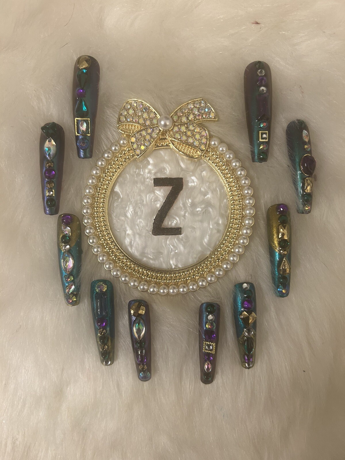 Z NAILZ! Gorgeous Set Of 2XL Coffin Mardi Gras Themed Press On Nails