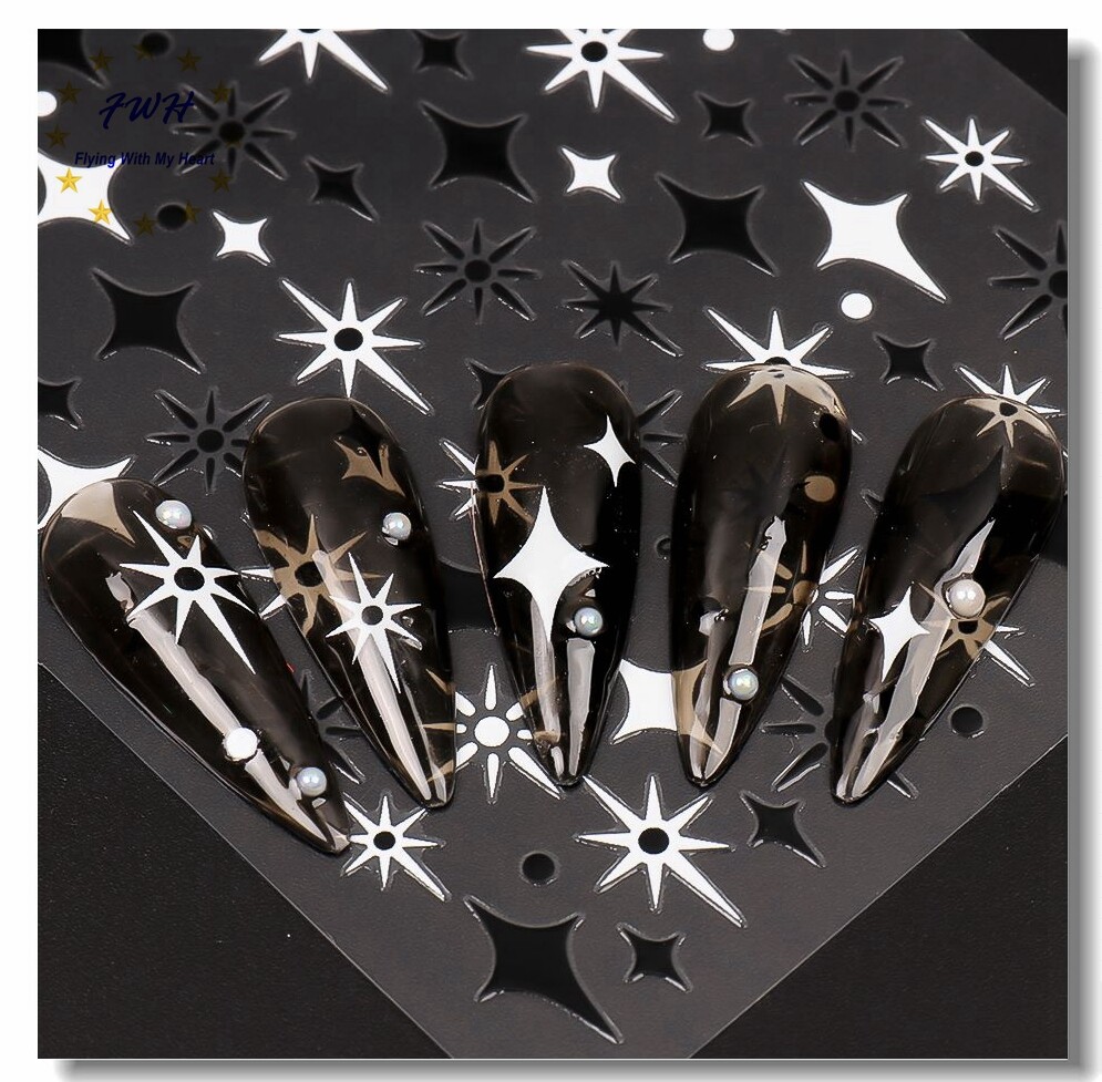 Star 4 Pointed Stars Nail Sticker Diamond Star Dot Self-Adhesive Nail Decals