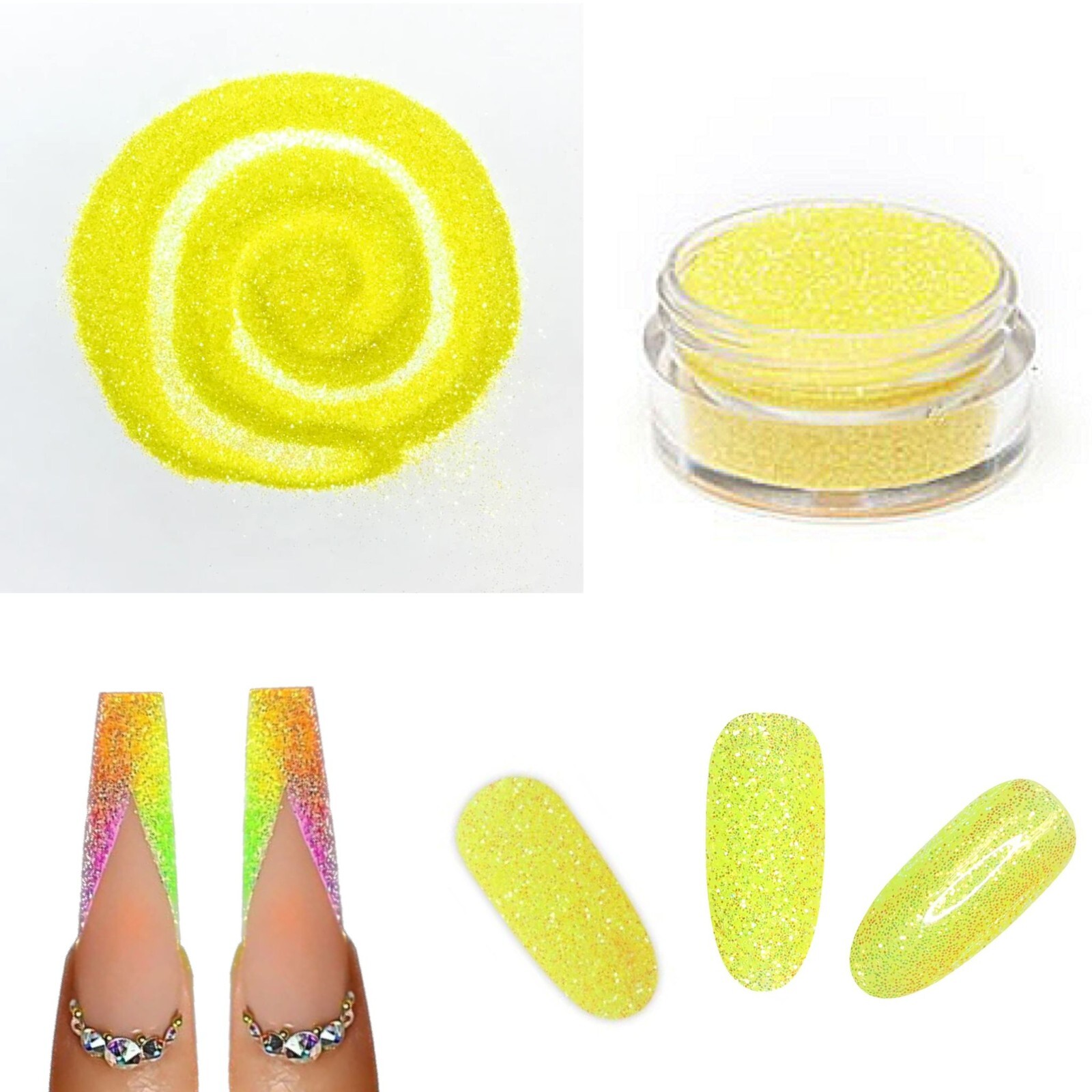 Iridescent Nail Glitter Neon Yellow Powder Golden Nails Frost Effect Colourful
