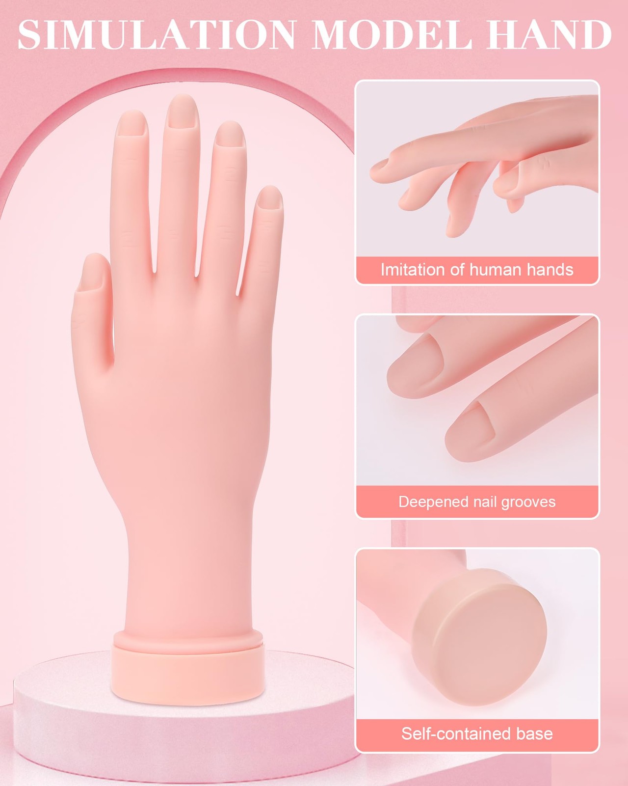 Practice Hand for Acrylic Nails Soft Touch Mannequin 8.99 x 3.07in, Pink
