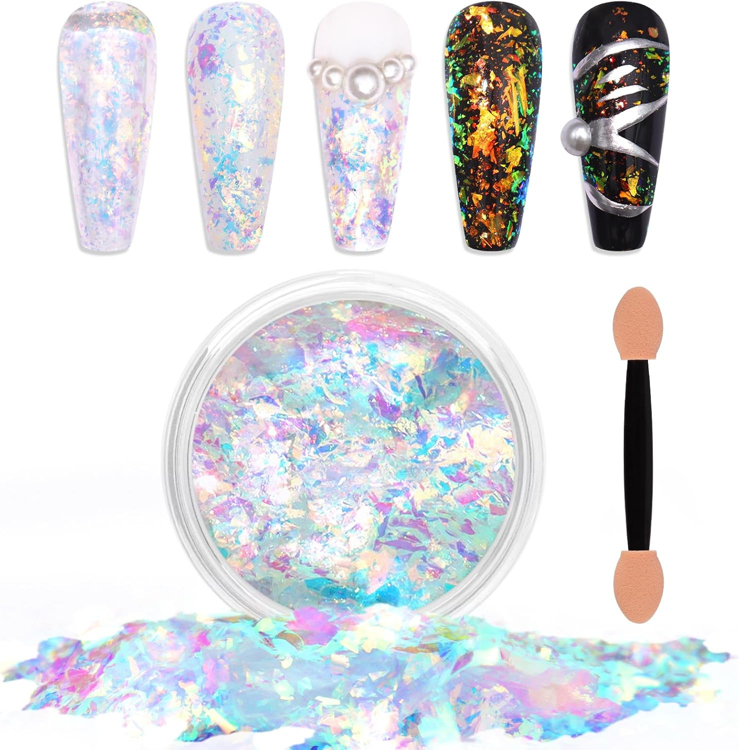 Colorful Moonlight Chameleon Flakes Nail Glitter Irregular Opal Nail Foil Flakes