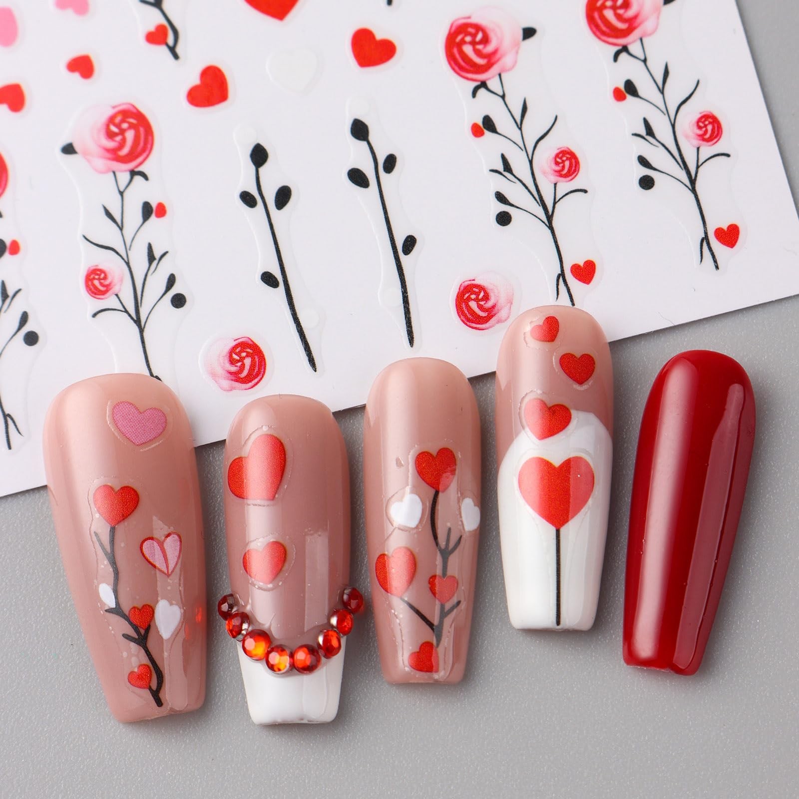 8pcs Mini Heart Nail Art Stickers with Golden Line, Valentine’s Day Romantic …