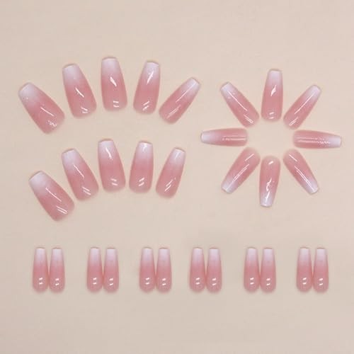 Coffin Press On Nails Medium Fake Nails with Ombre&Glitter Nail Press Ons