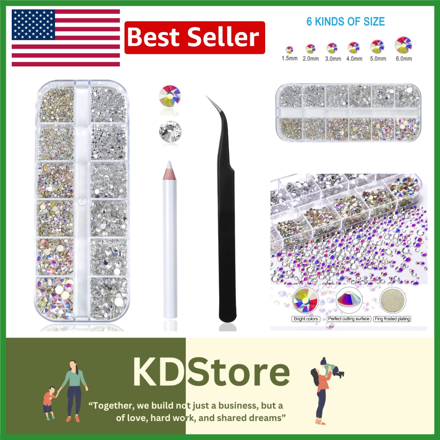 2400-Piece Nail Art Rhinestones Kit with Organizer & Tools