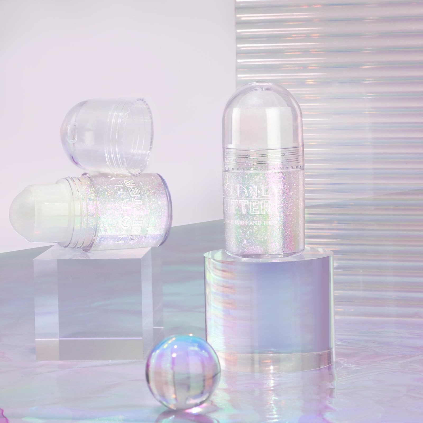 Roll-on Holographic Body Glitter Gel for Face Hair, Chameleon Color Changing Gli
