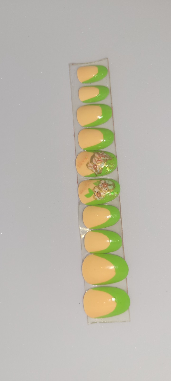 KFN Press On Nails ​Green French|Medium Oval|Hand Painted Floral Foil Art Kit 10
