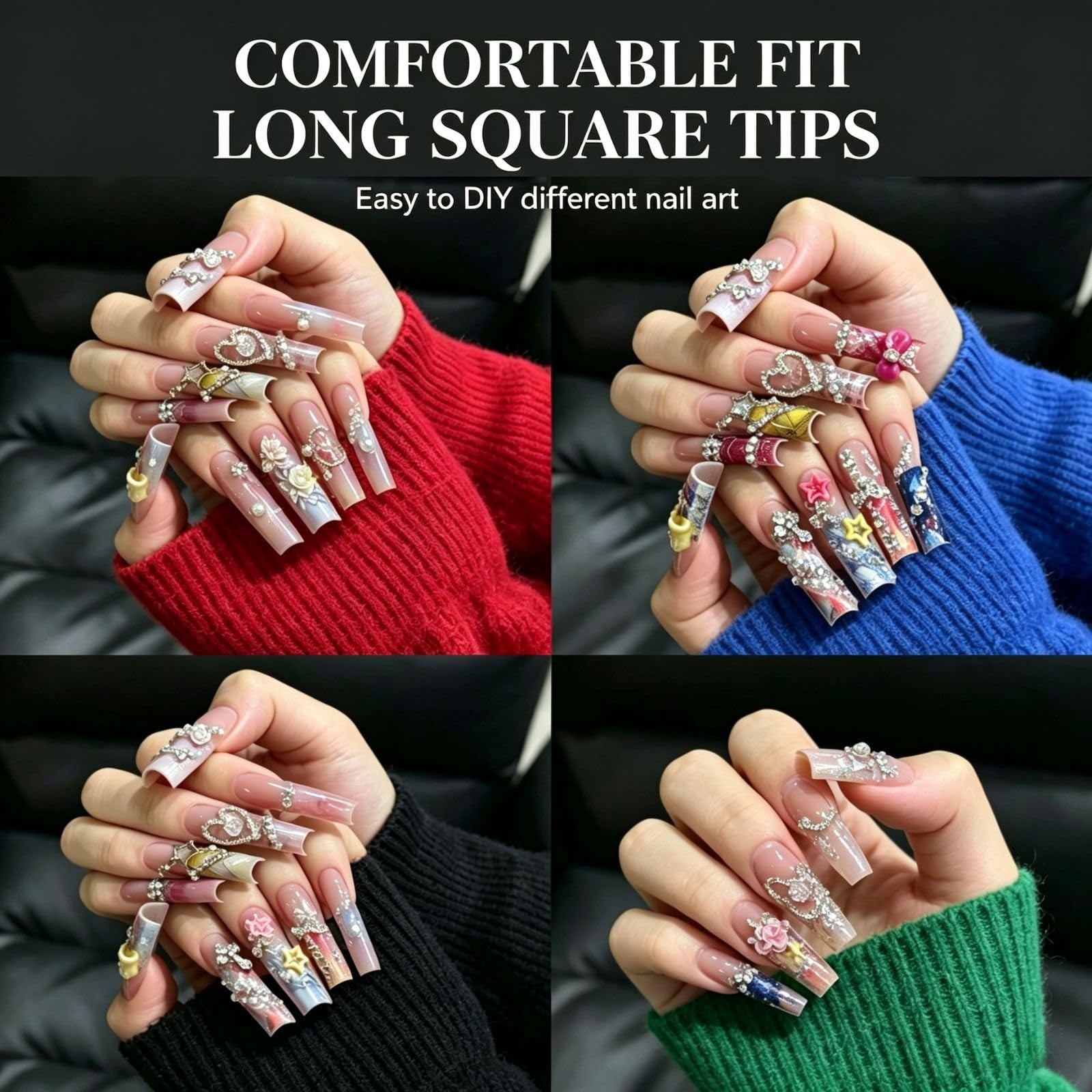 XXXL Long Square Soft Nail Tips 240Pcs, Full Cover Clear Nail Extensions, Pre…