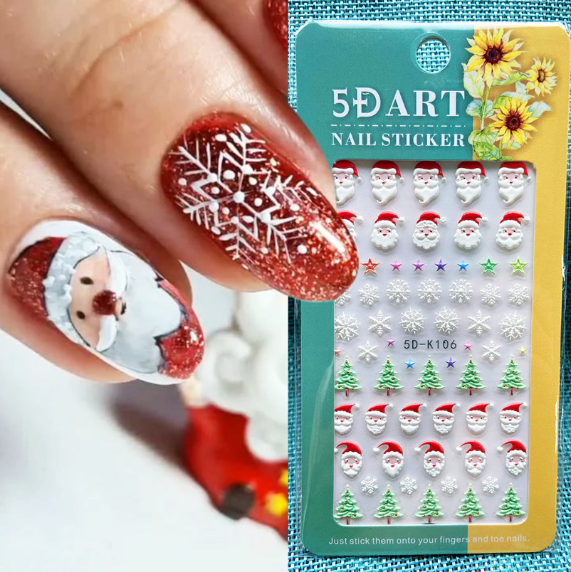 5D Embossed Stereoscopic Christmas Snowflake Nail Art Stickers Self Adhesive NH8