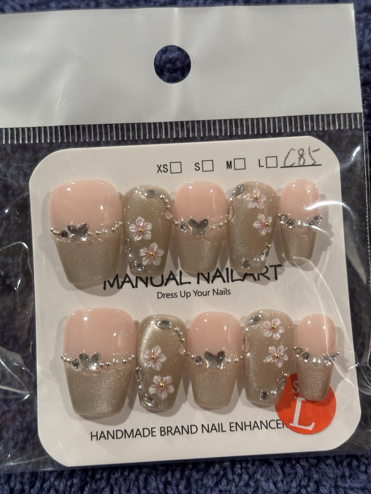 Press-On Nails Medium Length COFFIN. Size Large. 20 Pair