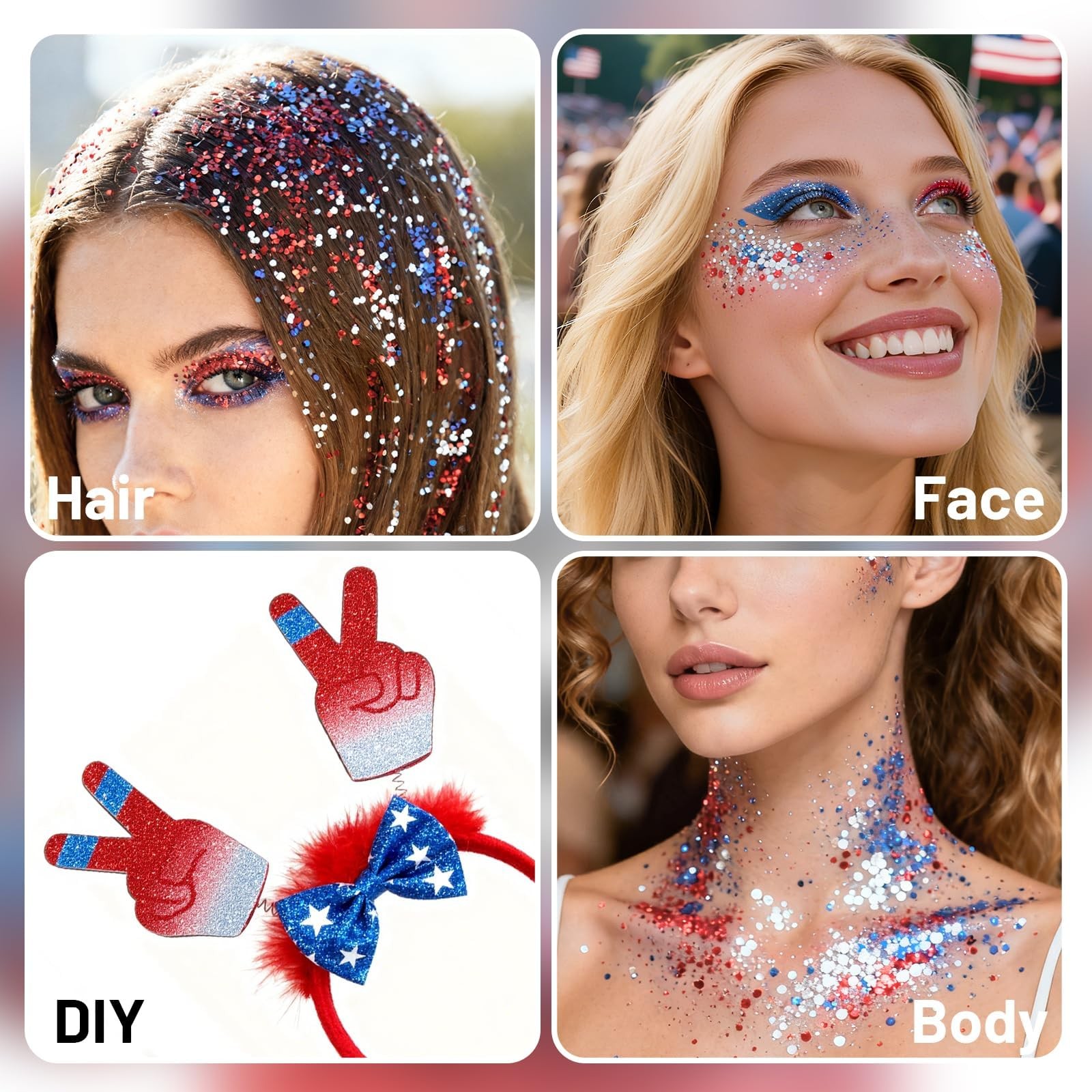 Red White and Blue Body Glitter Stick, Sparkly Face Glitter Makeup, 4th of Ju…