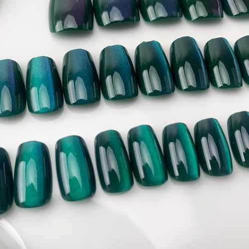 Dark Green Press on Nails Short Square Fake Nails 1 Fl Oz (Pack of 24) Style 25
