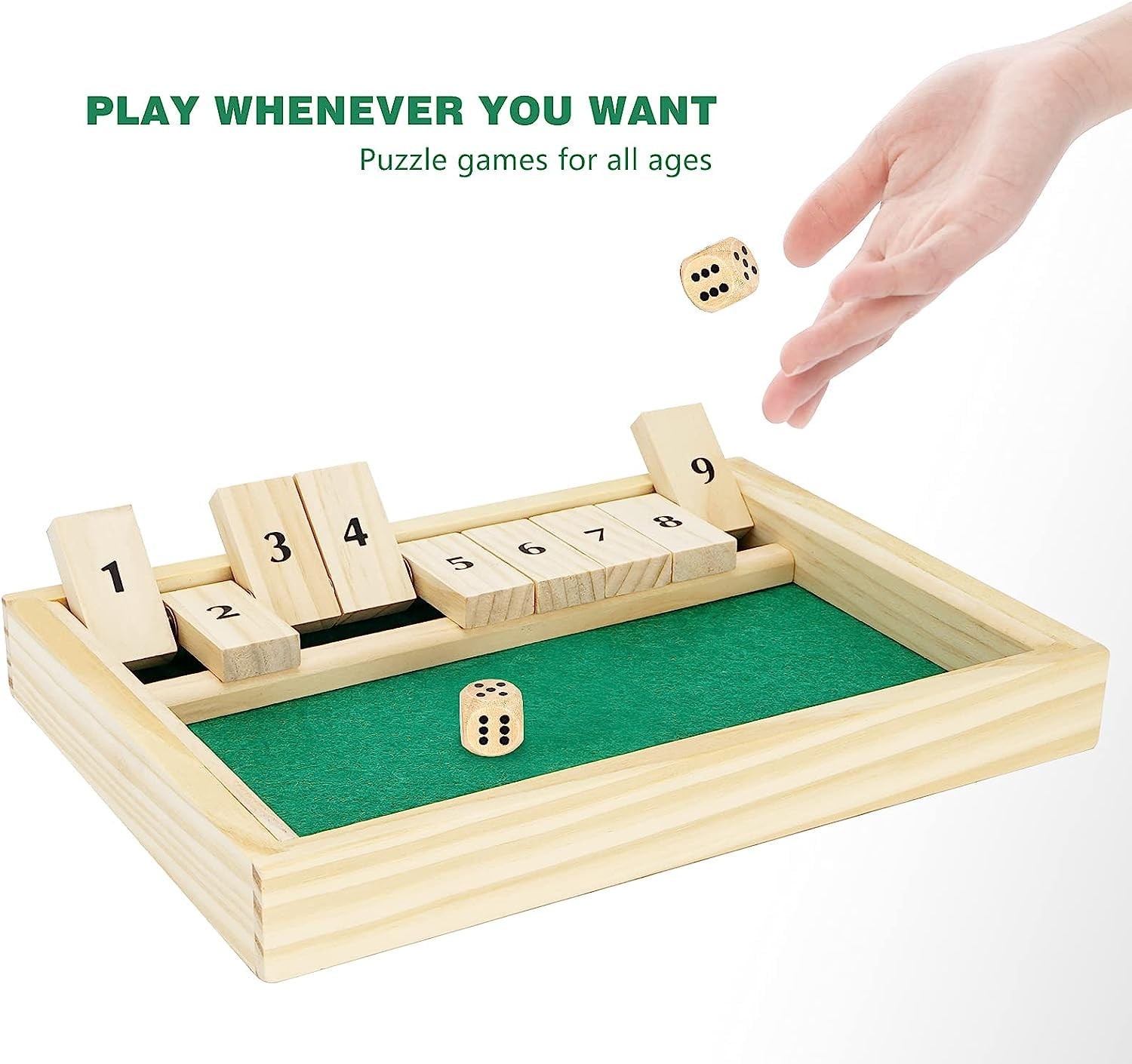 Win SPORTS Wooden Shut The Box Game – Dice 2 Player,Board Large, Wood