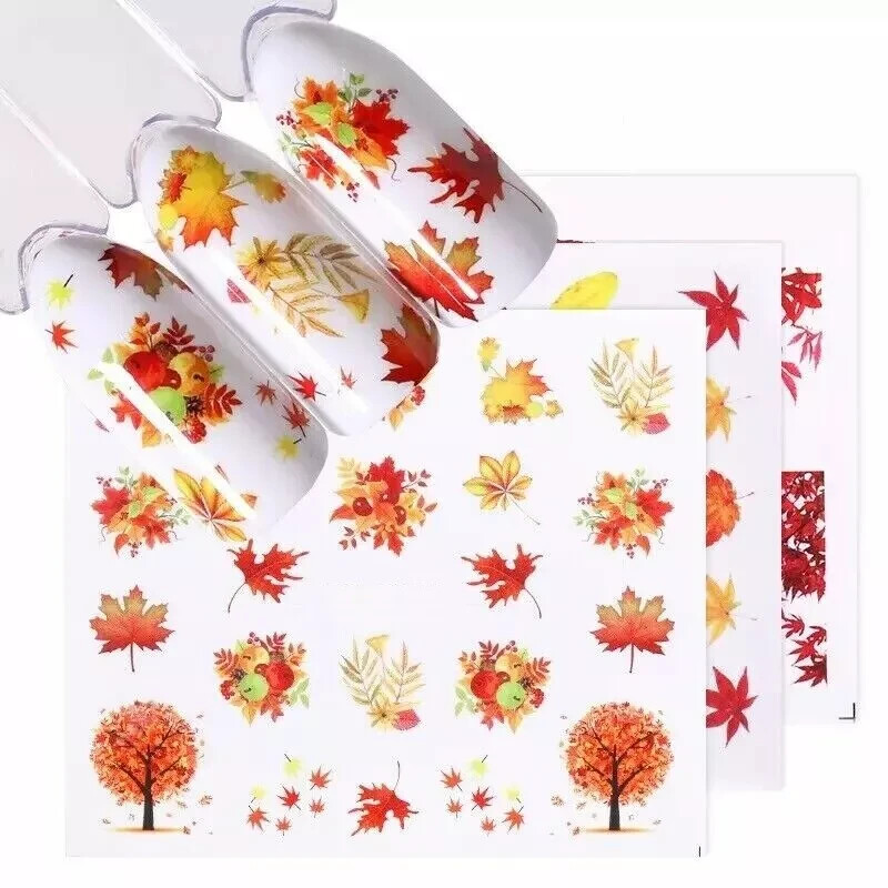 3Pcs Nail Art Water Transfer Sticker Maple Leaf Fall Decal Manicure 857-859 NH15