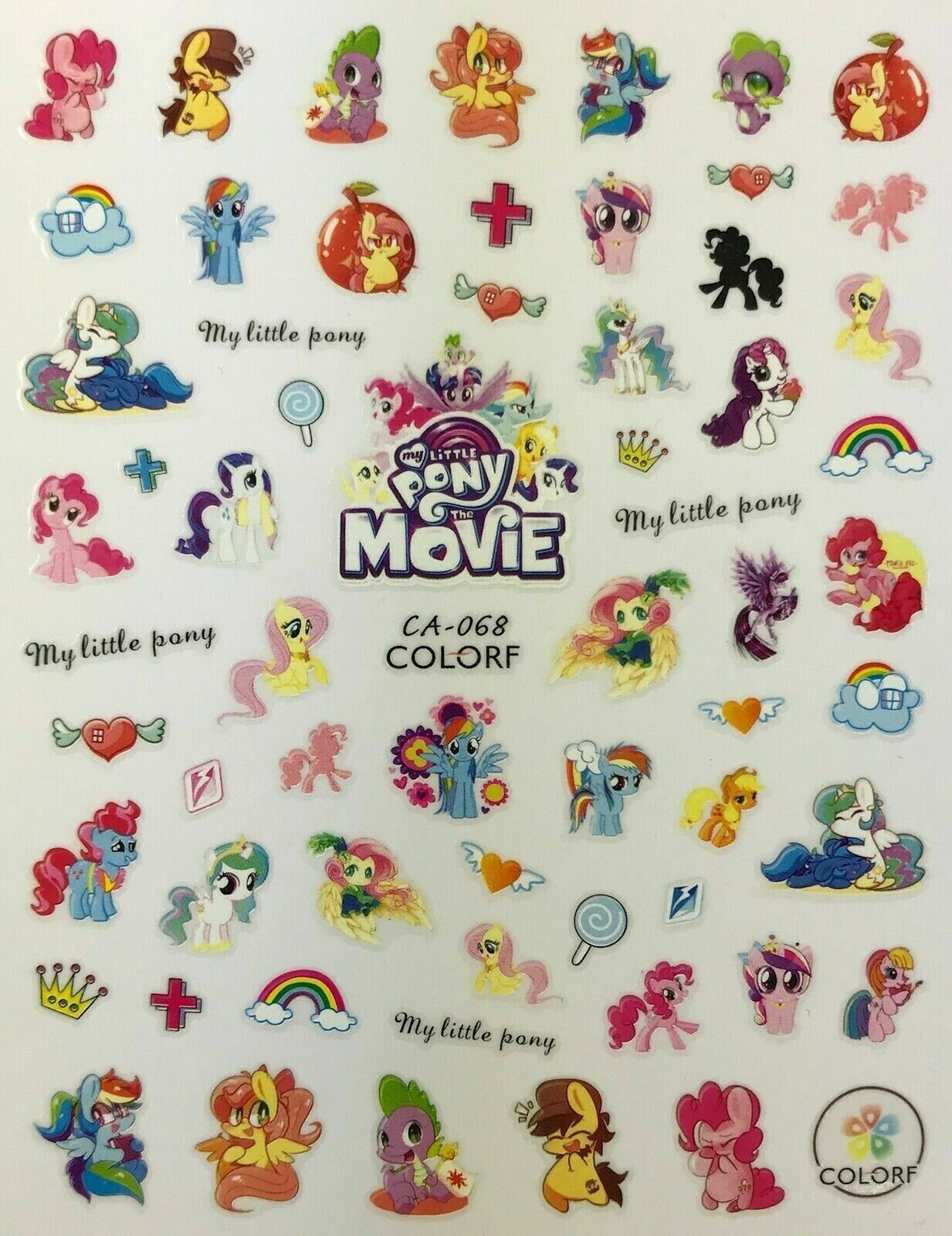 Nail Art 3D Decal Stickers Unicorn Pony Horse Rainbow Lollypop CA068