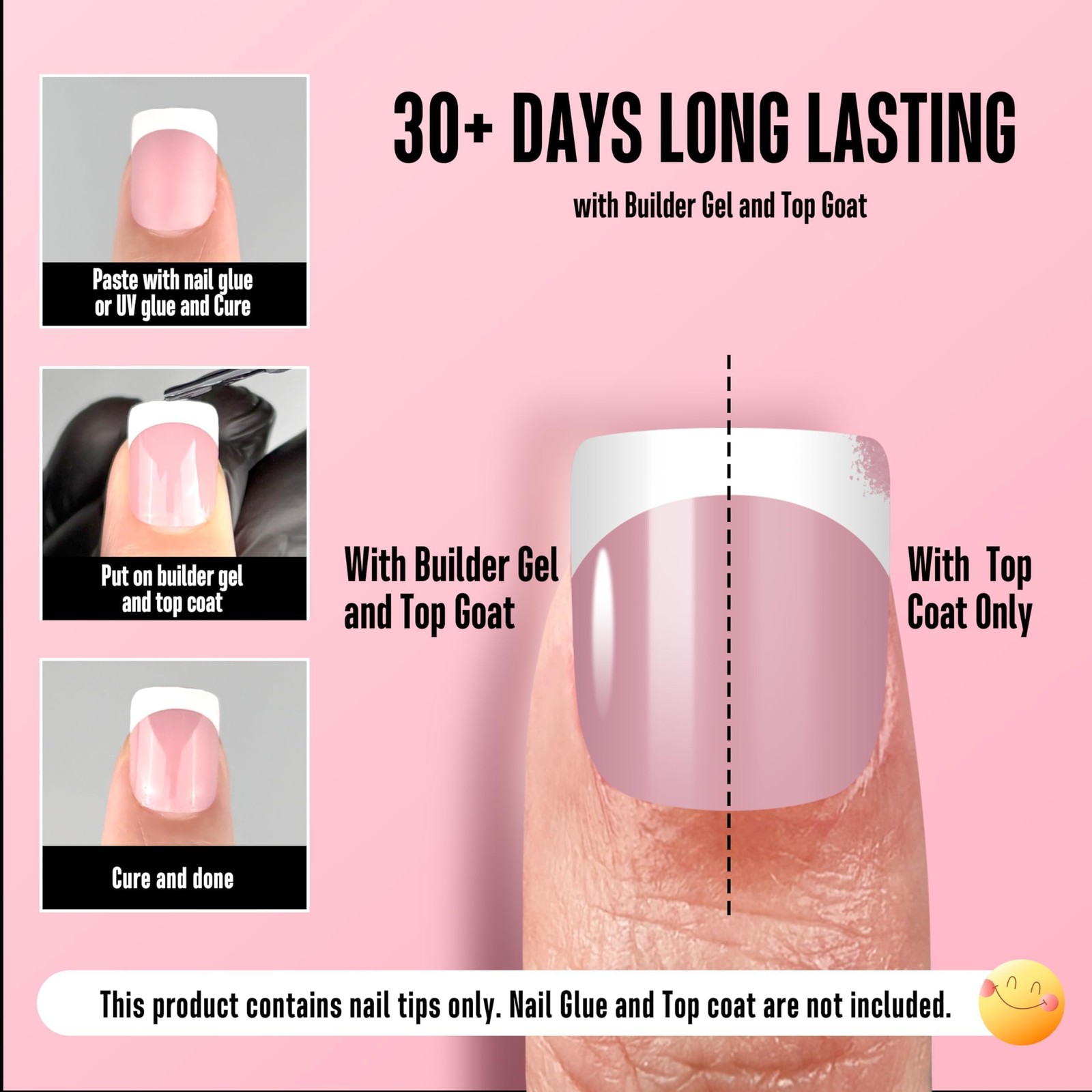 NOVO OVO Extra Short White French Tip Nail Tips, XS XXS Square Round BERRY PI…