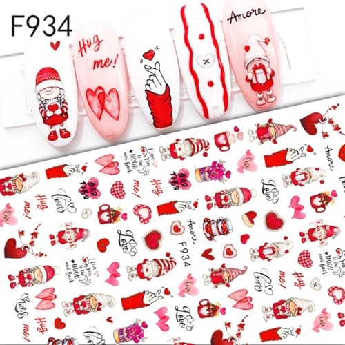 Valentine’s Day Nail Art Stickers Decals 6Pcs Heart Nail Art Valentines Style-6