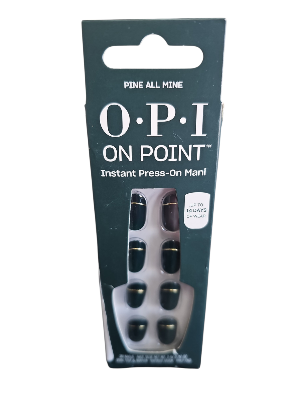 OPI On Point Press On Nails, Short Oval – PINE ALL MINE, Dark Green with Gold
