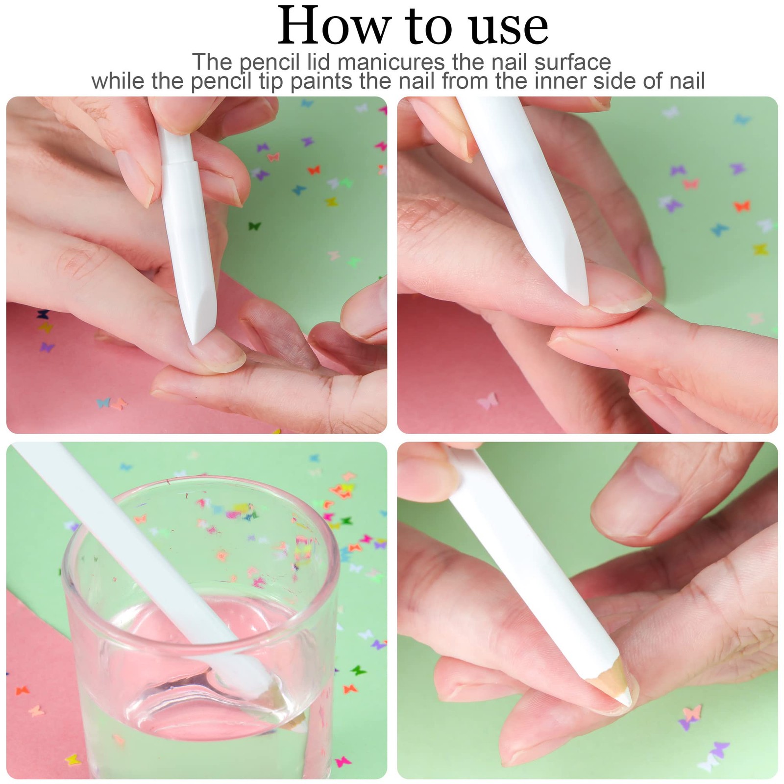 2 Pcs Nail Whitening Pencil 2-In-1 Manicure White Nail Pencil w/ Cuticle Pusher