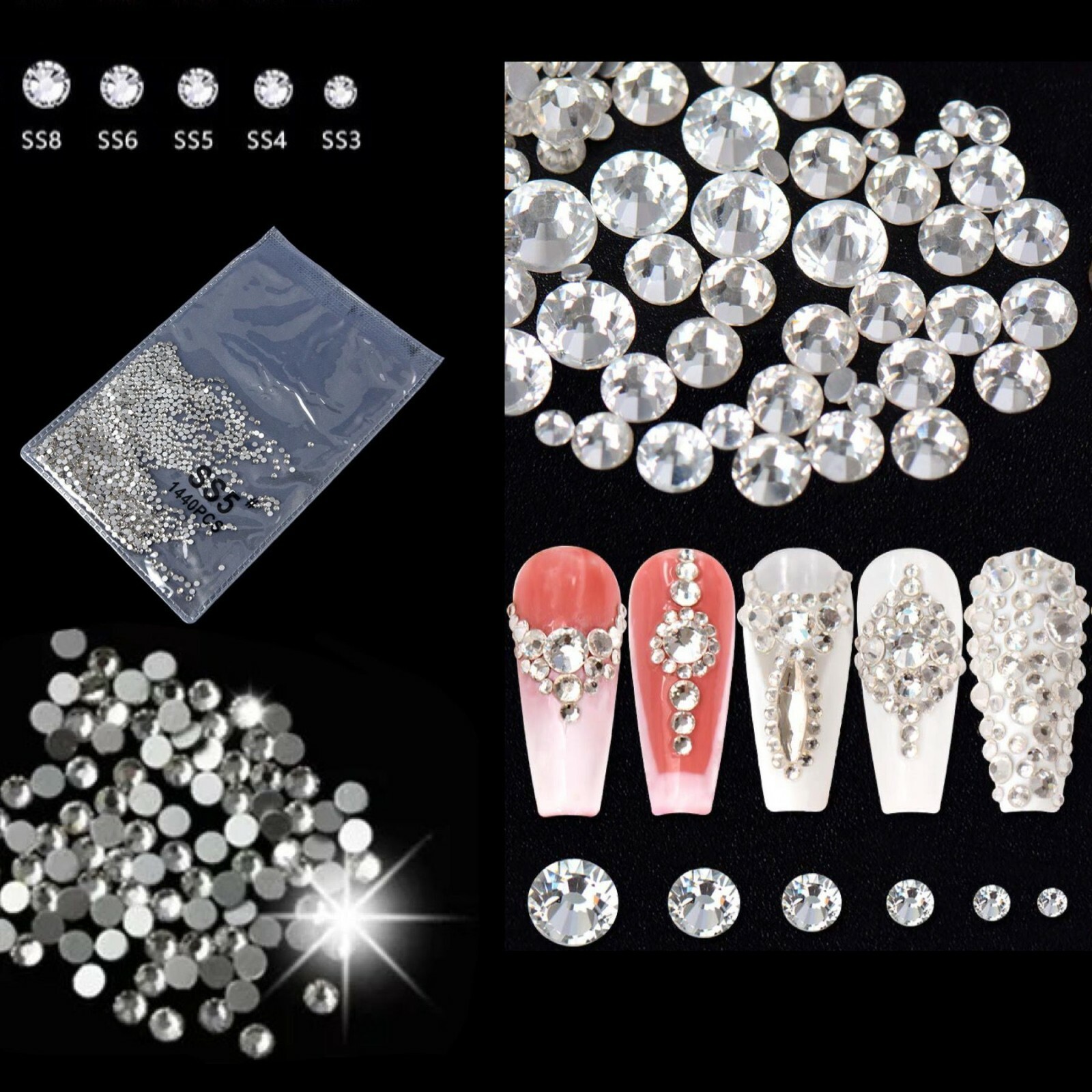 Nail Mini Crystal Rhinestones Clear Flat Back Hotfix Stones DIY Decoration 1mm
