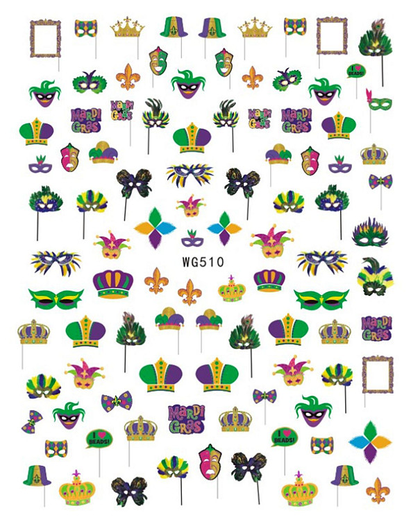 Mardi Gras Fleur de Lis Comedy Tragedy Mask Beads 3D Self-Adhesive Nail Stickers