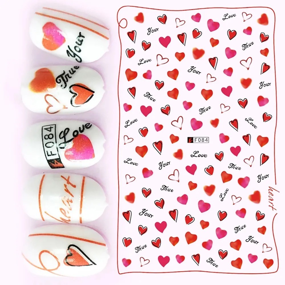 Nail Art 3D Decal Stickers beautiful red heart love F084