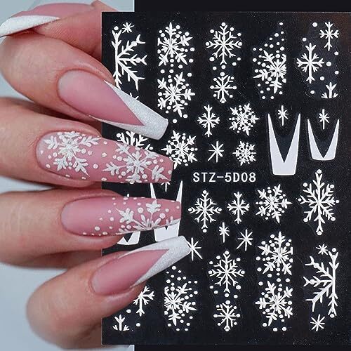 5D White Snowflake Nail Art Stickers Christmas Nail Stickers Xmas Christmas C