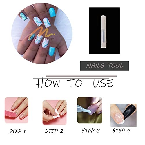 Press on Nails – Short Square Fake Nails with Summer Blue Swirl, 00901Blue